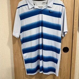 Nike Men’s Light Blue and Royal Blue Striped Polo